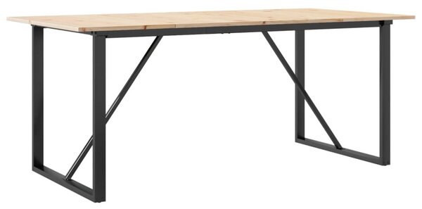 Tömör fenyőfa és acél étkezőasztal O-vázzal 180x90x75 cm