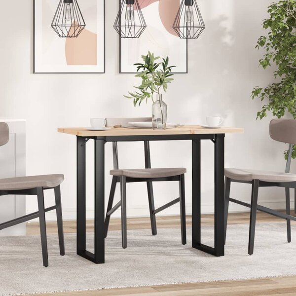 Tömör fenyőfa és acél étkezőasztal O-vázzal 100x50x75,5 cm