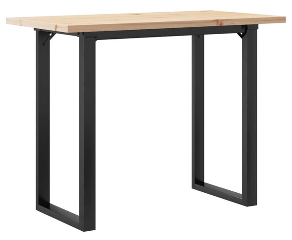 Tömör fenyőfa és acél étkezőasztal O-vázzal 100x50x75,5 cm