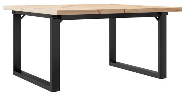 Tömör fenyőfa és acél O-vázú dohányzóasztal 80x80x45,5 cm