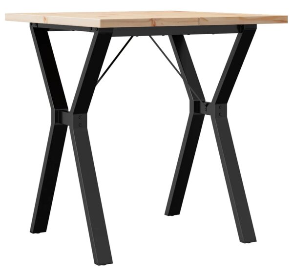 Tömör fenyőfa és acél étkezőasztal Y-vázzal 70x70x75,5 cm