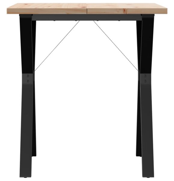 Tömör fenyőfa és acél étkezőasztal Y-vázzal 70x70x75,5 cm