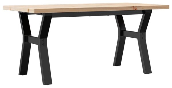 Tömör fenyőfa és acél Y-vázú dohányzóasztal 100x50x45,5 cm