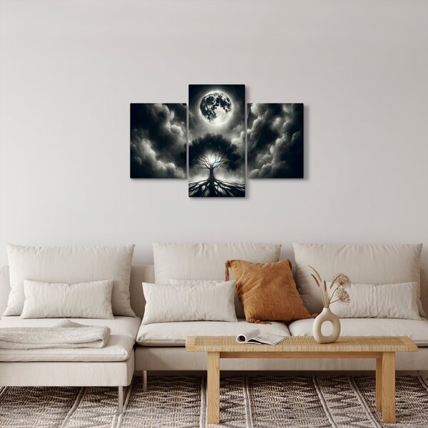 Kép – Fekete-fehér fa teliholdban (90x60 cm)