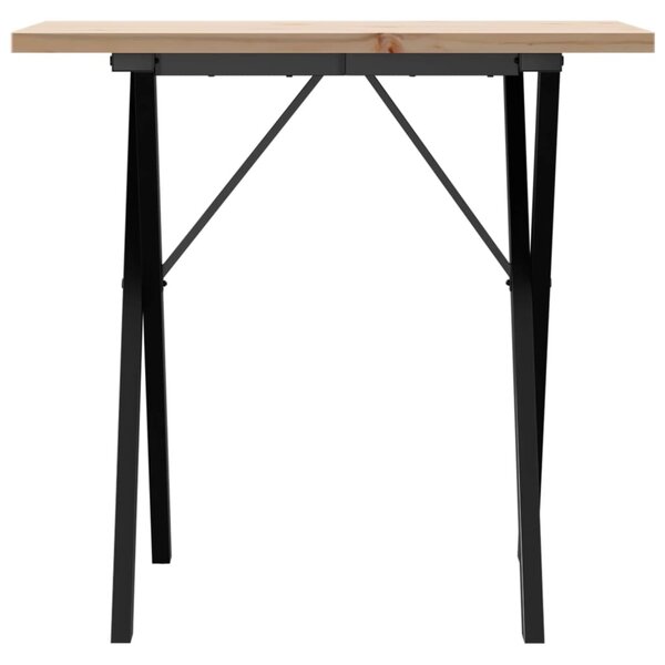 Tömör fenyőfa és acél étkezőasztal X-vázzal 80x50x75,5 cm