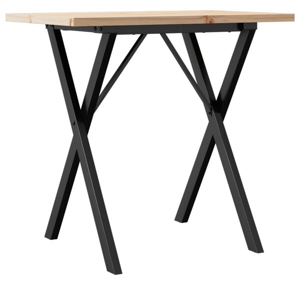 Tömör fenyőfa és acél étkezőasztal X-vázzal 80x50x75,5 cm