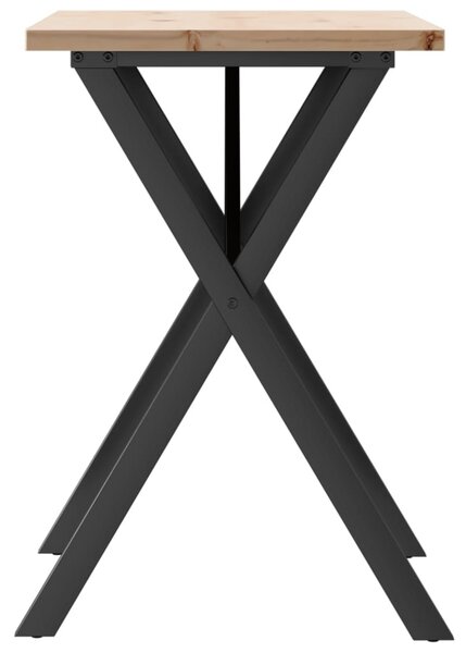 Tömör fenyőfa és acél étkezőasztal X-vázzal 80x50x75,5 cm
