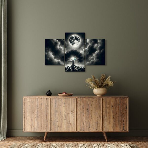 Kép – Fekete-fehér fa teliholdban (90x60 cm)