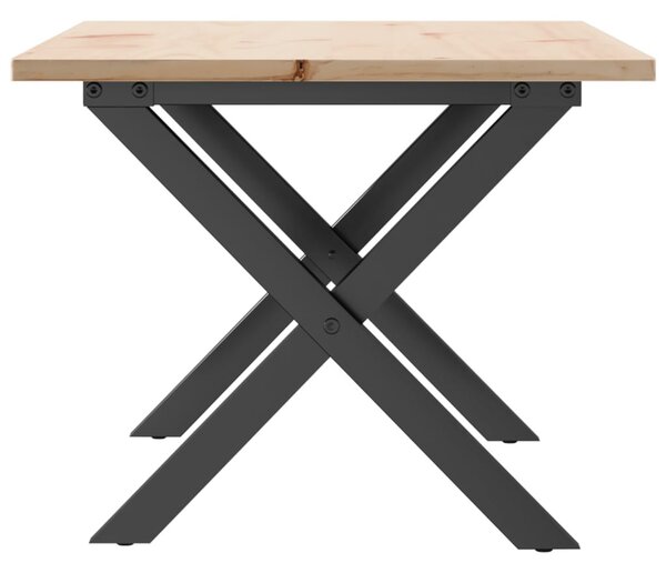 Tömör fenyőfa és öntöttvas dohányzóasztal X-vázzal 80x50x40 cm