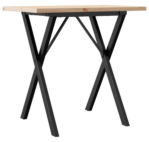 Tömör fenyőfa és acél étkezőasztal X-vázzal 80x50x75,5 cm
