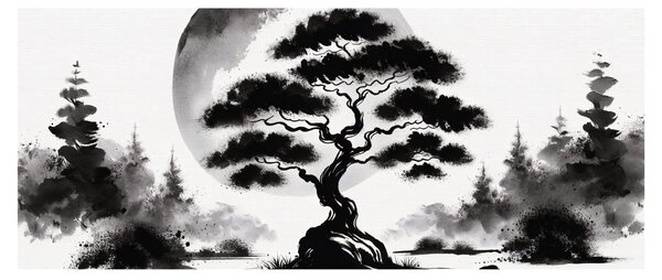 Kép – Fekete-fehér bonsai (120x50 cm)