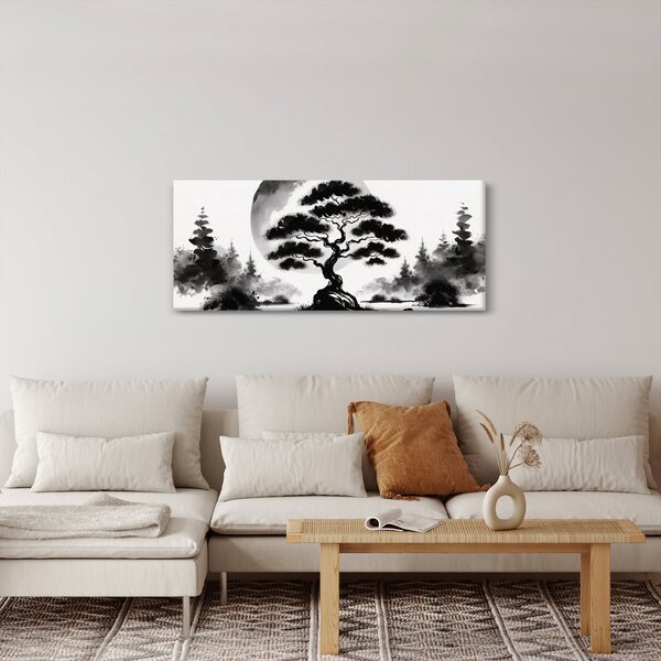 Kép – Fekete-fehér bonsai (120x50 cm)