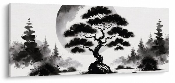 Kép – Fekete-fehér bonsai (120x50 cm)
