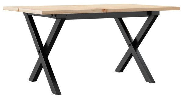 Tömör fenyőfa és öntöttvas dohányzóasztal X-vázzal 80x50x40 cm
