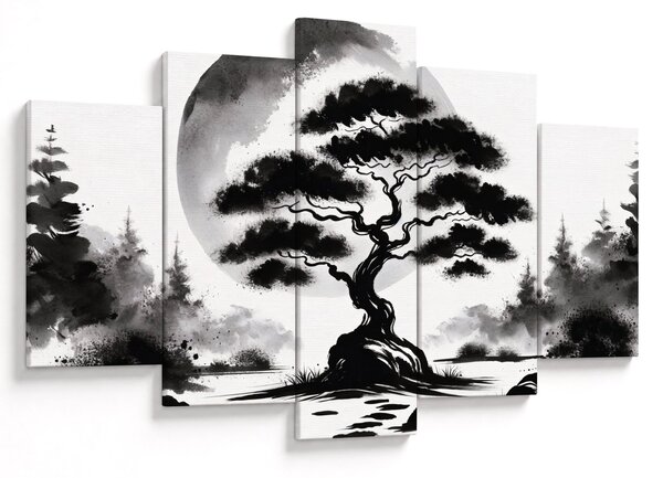 Kép – Fekete-fehér bonsai (150x105 cm)