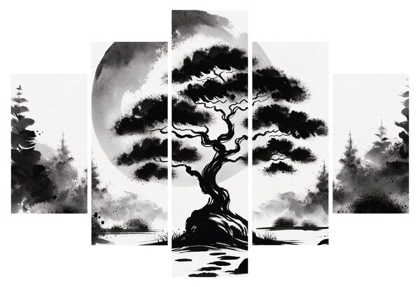 Kép – Fekete-fehér bonsai (150x105 cm)