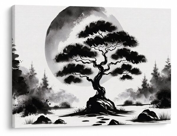 Kép – Fekete-fehér bonsai (70x50 cm)