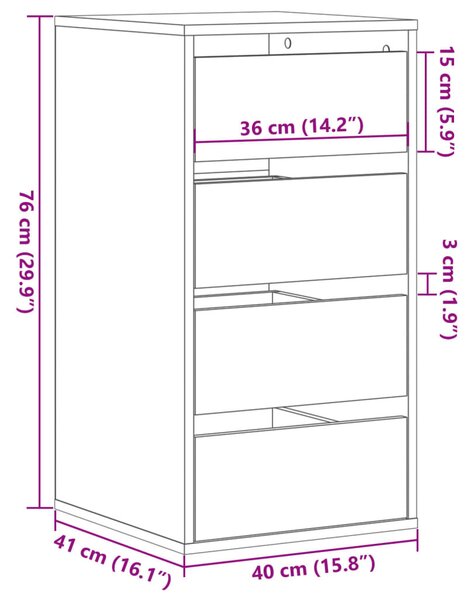 Szürke sonoma színű szerelt fa fiókos sarokszekrény 40x41x76 cm