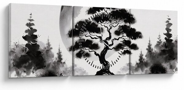 Kép – Fekete-fehér bonsai (órával) (90x30 cm)