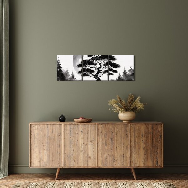 Kép – Fekete-fehér bonsai (órával) (90x30 cm)