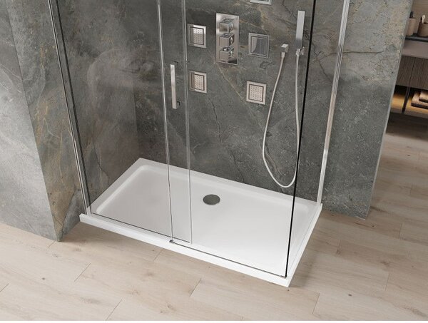 Mexen Omega zuhanykabin tolóajtóval 130 x 70 cm, átlátszó, króm + Flat zuhanytálca - 825-130-070-01-00-4010