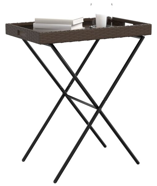 Barna összecsukható polyrattan tálcaasztal 65 x 40 x 75 cm