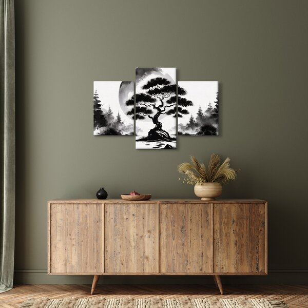Kép – Fekete-fehér bonsai (90x60 cm)