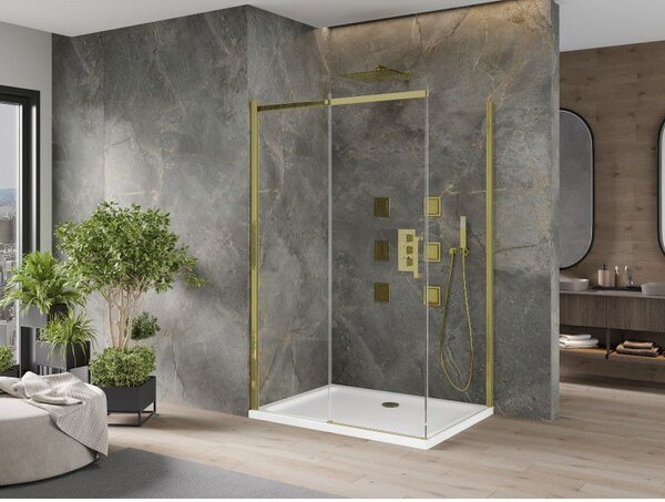 Mexen Omega tolóajtós zuhanykabin 120 x 90 cm, átlátszó, arany + Flat zuhanytálca - 825-120-090-50-00-4010