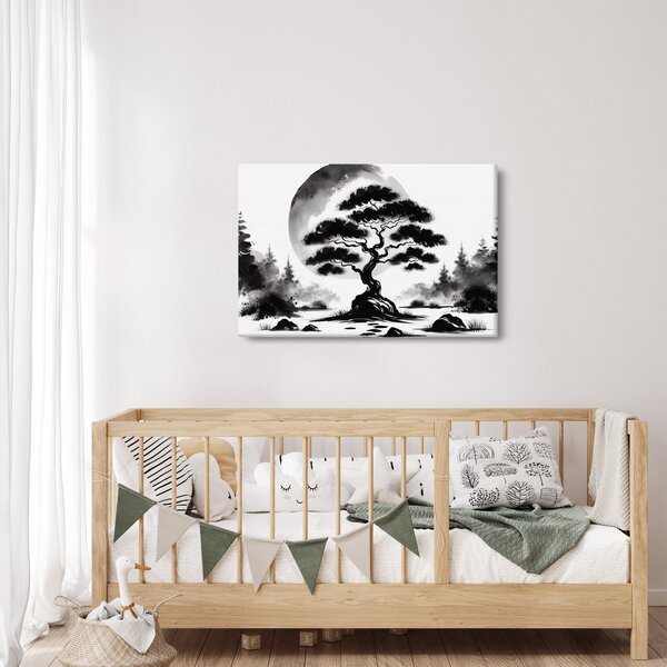 Kép – Fekete-fehér bonsai (90x60 cm)