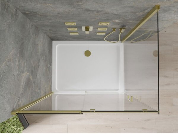 Mexen Omega tolóajtós zuhanykabin 120 x 90 cm, átlátszó, arany + Flat zuhanytálca - 825-120-090-50-00-4010