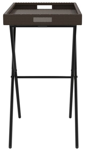 Barna összecsukható polyrattan tálcaasztal 65 x 40 x 75 cm
