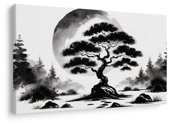 Kép – Fekete-fehér bonsai (90x60 cm)