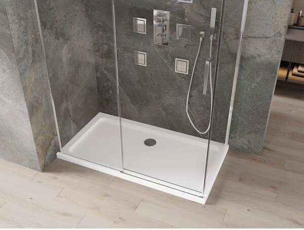 Mexen Omega zuhanykabin tolóajtóval 130 x 70 cm, átlátszó, króm + Flat zuhanytálca - 825-130-070-01-00-4010
