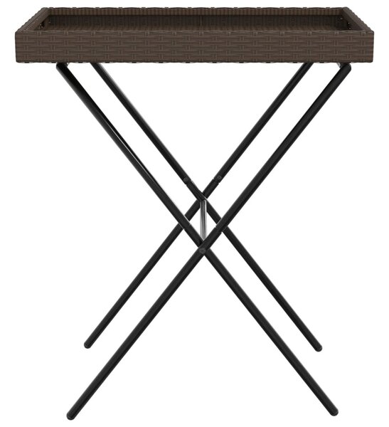 Barna összecsukható polyrattan tálcaasztal 65 x 40 x 75 cm