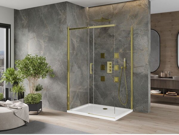 Mexen Omega tolóajtós zuhanykabin 120 x 90 cm, átlátszó, arany + Flat zuhanytálca - 825-120-090-50-00-4010