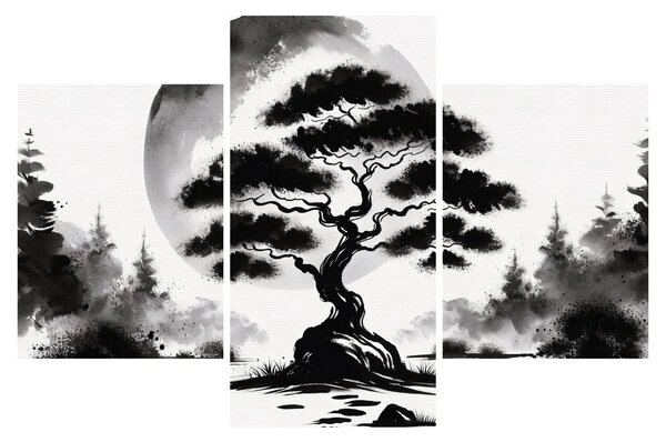 Kép – Fekete-fehér bonsai (90x60 cm)