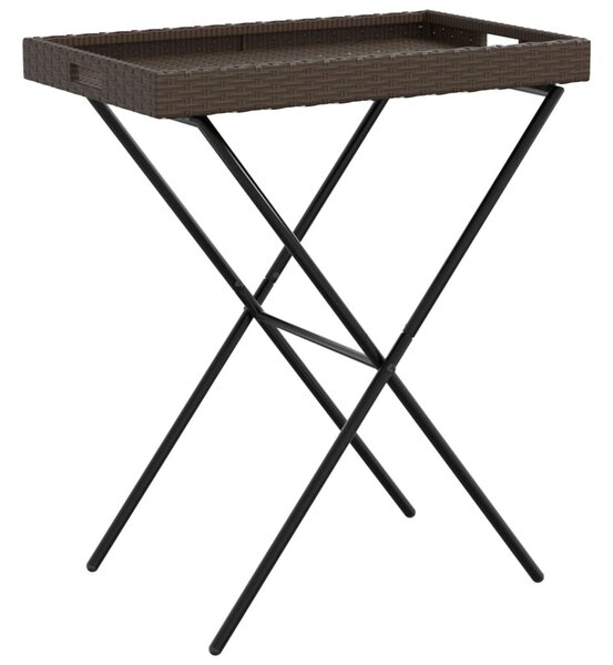 Barna összecsukható polyrattan tálcaasztal 65 x 40 x 75 cm
