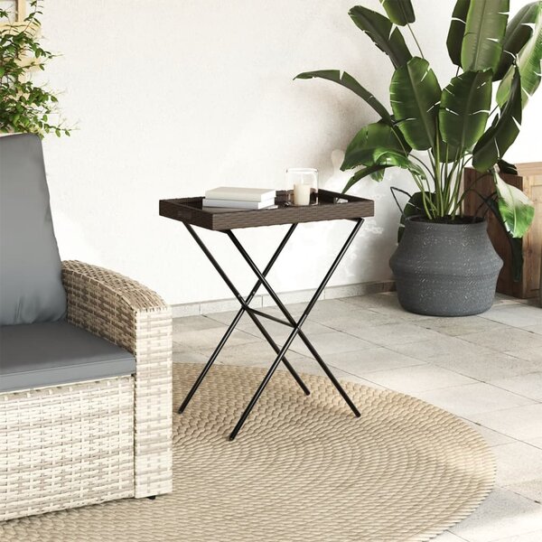 Barna összecsukható polyrattan tálcaasztal 65 x 40 x 75 cm