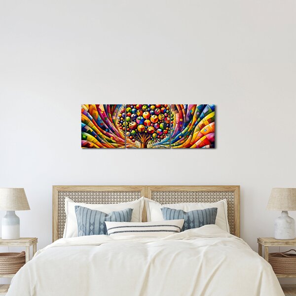 Kép – Színes fa almákkal (órával) (90x30 cm)