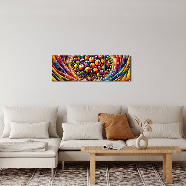 Kép – Színes fa almákkal (órával) (90x30 cm)