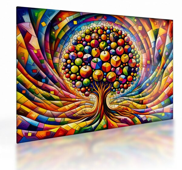 Üveg kép – Színes fa almákkal (70x50 cm)