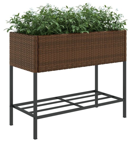 Barna polyrattan kerti ültetőláda polccal