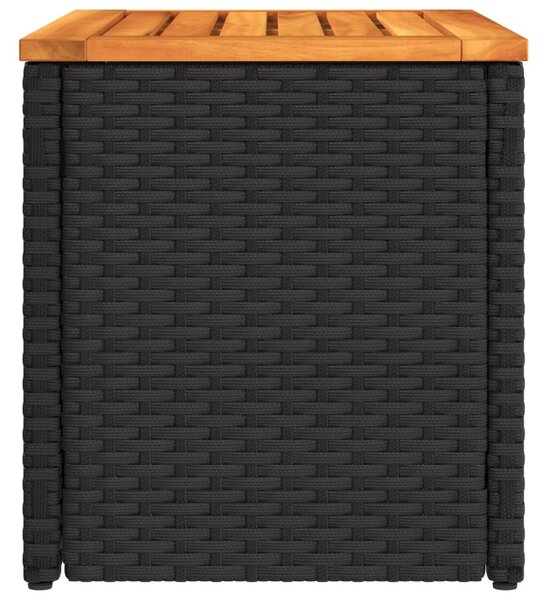2 db fekete polyrattan és tömör fa kerti kisasztal 55x34x37 cm