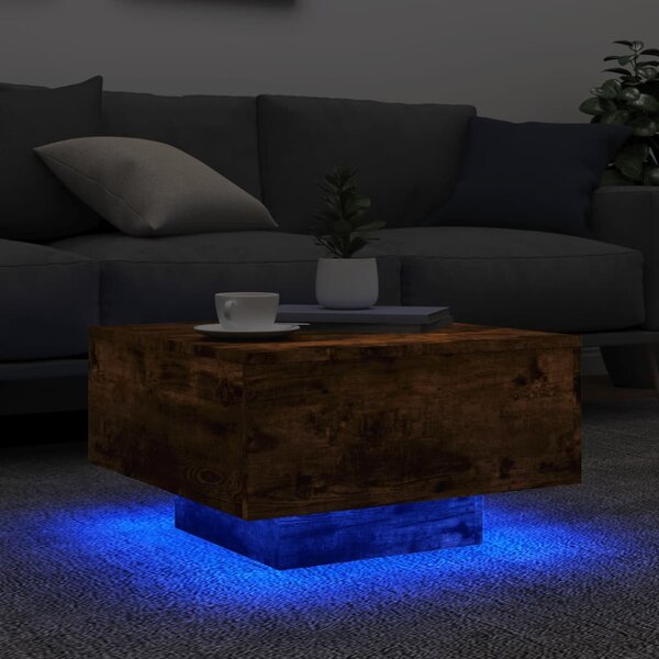 Füstös tölgy színű dohányzóasztal LED-lámpákkal 55 x 55 x 31 cm