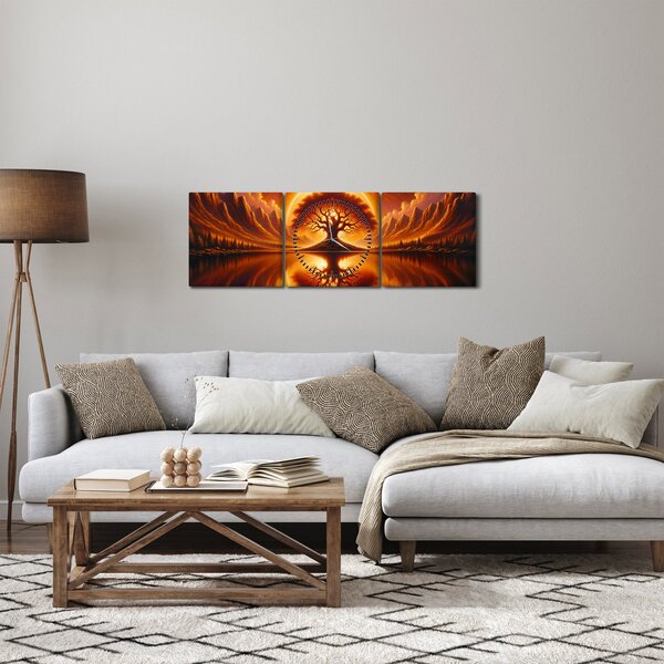 Kép – Fa a véres napban (órával) (90x30 cm)