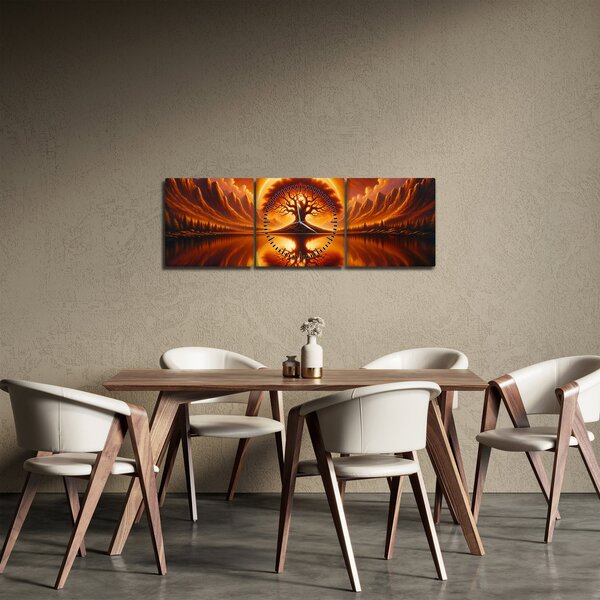 Kép – Fa a véres napban (órával) (90x30 cm)
