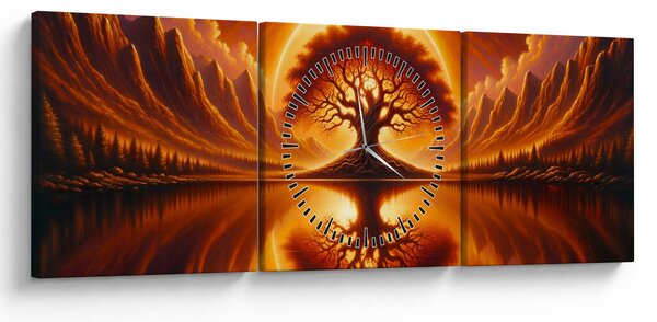 Kép – Fa a véres napban (órával) (90x30 cm)