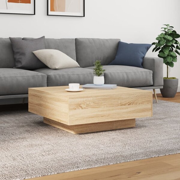 Sonoma tölgy színű dohányzóasztal LED-lámpákkal 80 x 80 x 31 cm