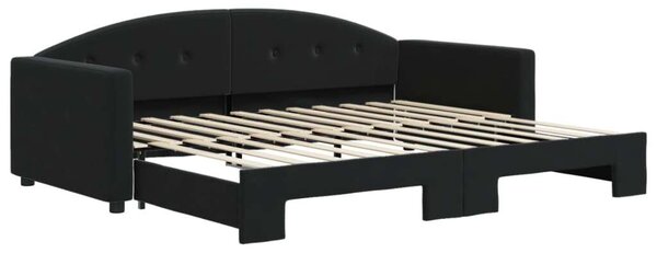 Fekete kihúzható bársony heverő 90x200 cm