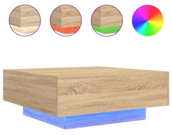 Sonoma tölgy színű dohányzóasztal LED-lámpákkal 80 x 80 x 31 cm